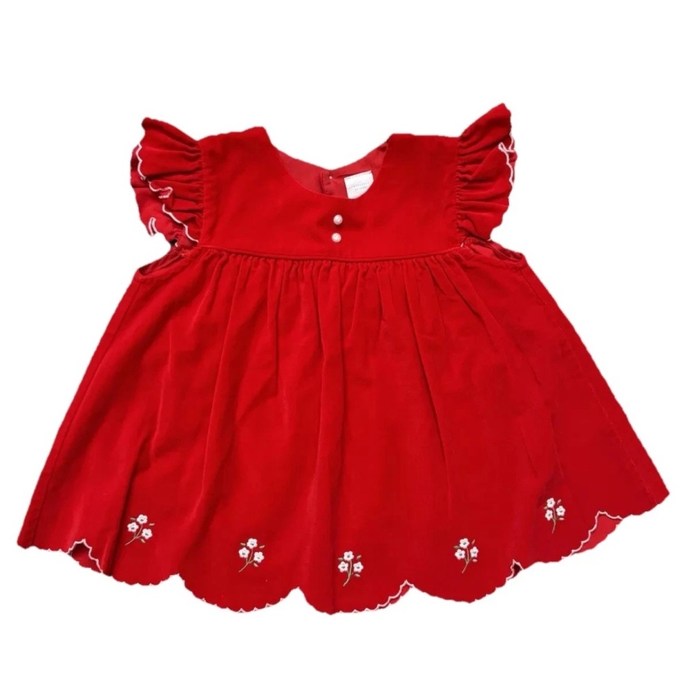 Crushed Red Velvet w scalloped hemline & flutter sleeve‎ 4T girls holiday party